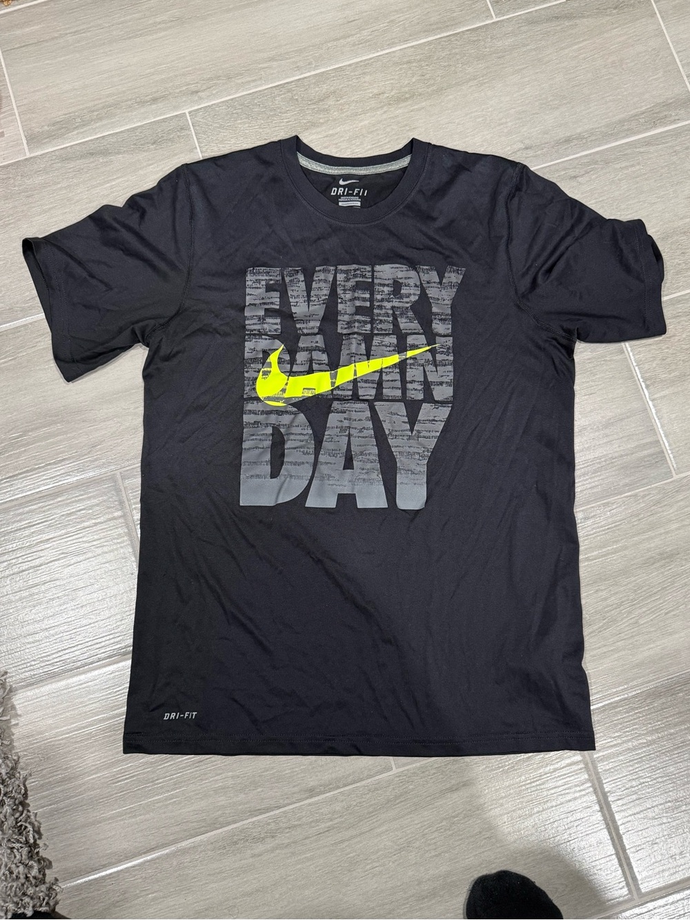 Nike Black Short-Sleeve Dri-FIT 'Every Day' Tee with Neon Yellow Swoosh